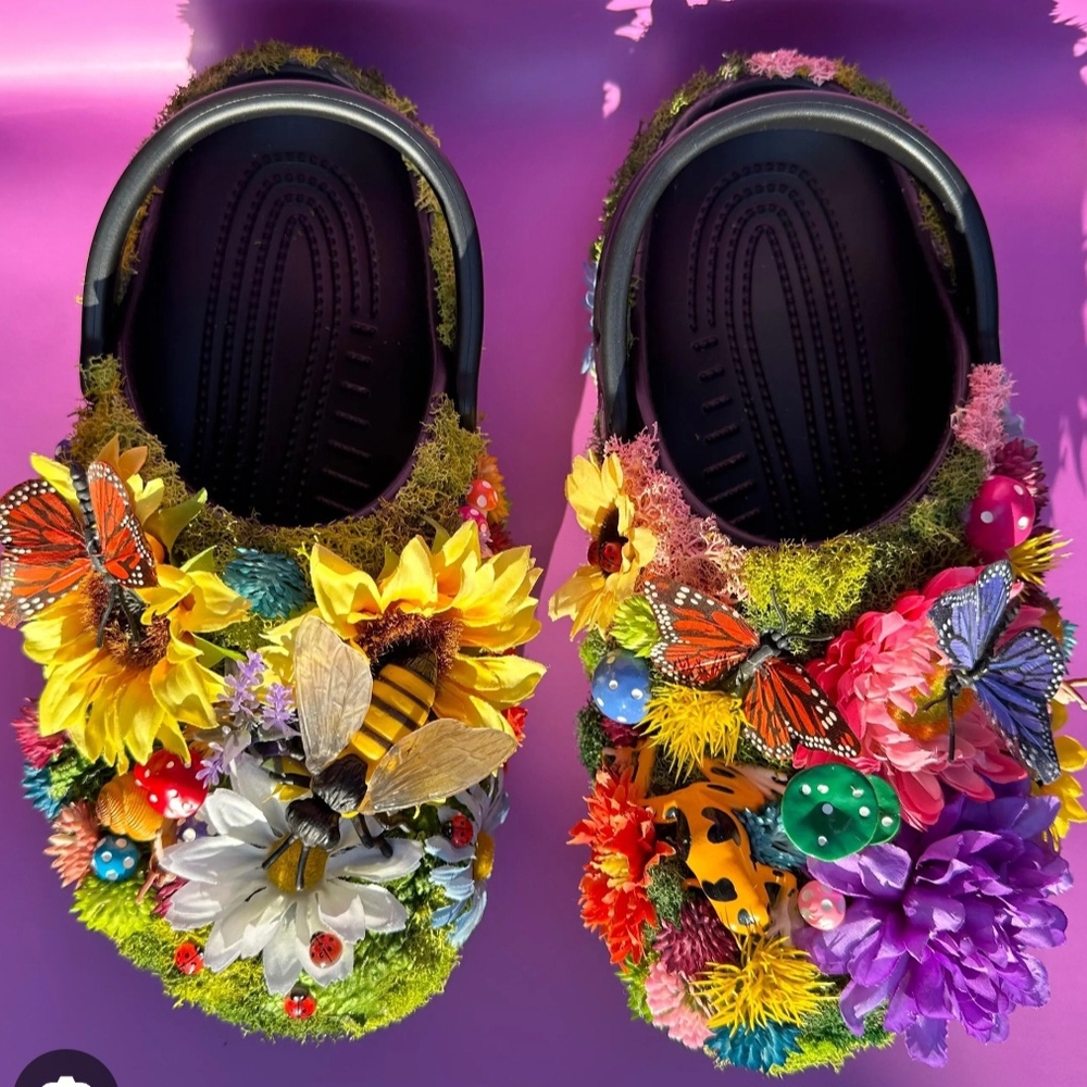 Colorful Kids Clogs with Floral and Insect Design